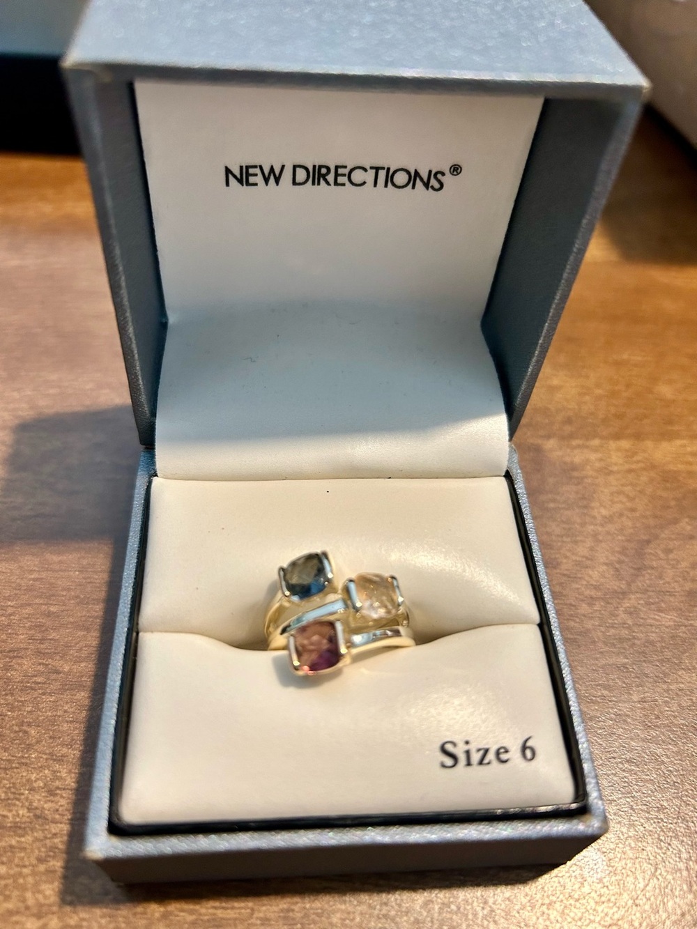 New Directions Gold Multi-Stone Ring - Pink, Blue, Champagne - Size 6